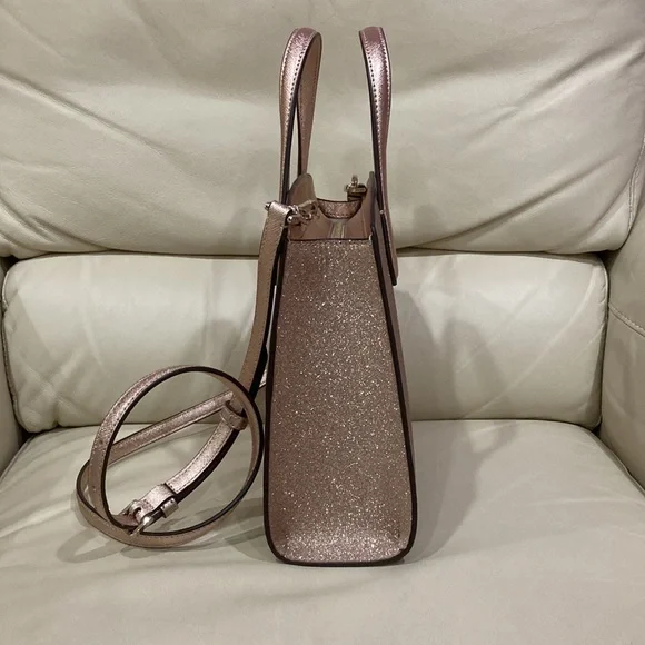 Kate Spade Rose Gold Tinsel Glitter Fabric Sparkle Satchel Purse Bag - Picture 8 of 15